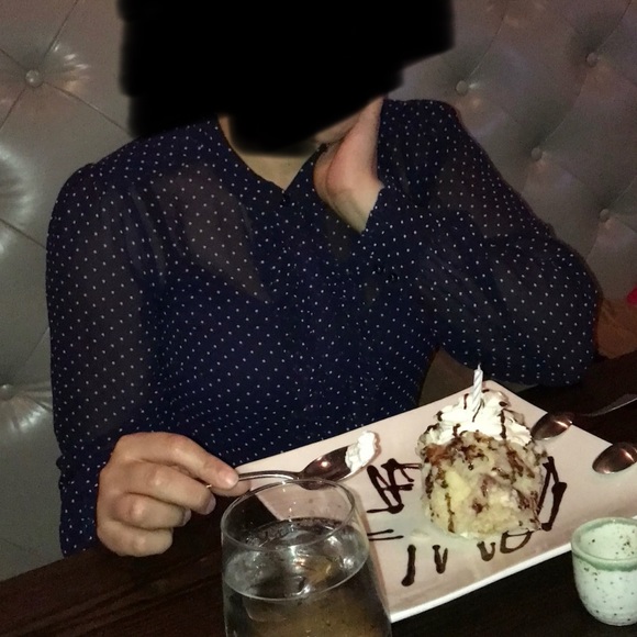 H&M Navy Blue Sheer Polka Dot Ruffle Blouse - Picture 4 of 4